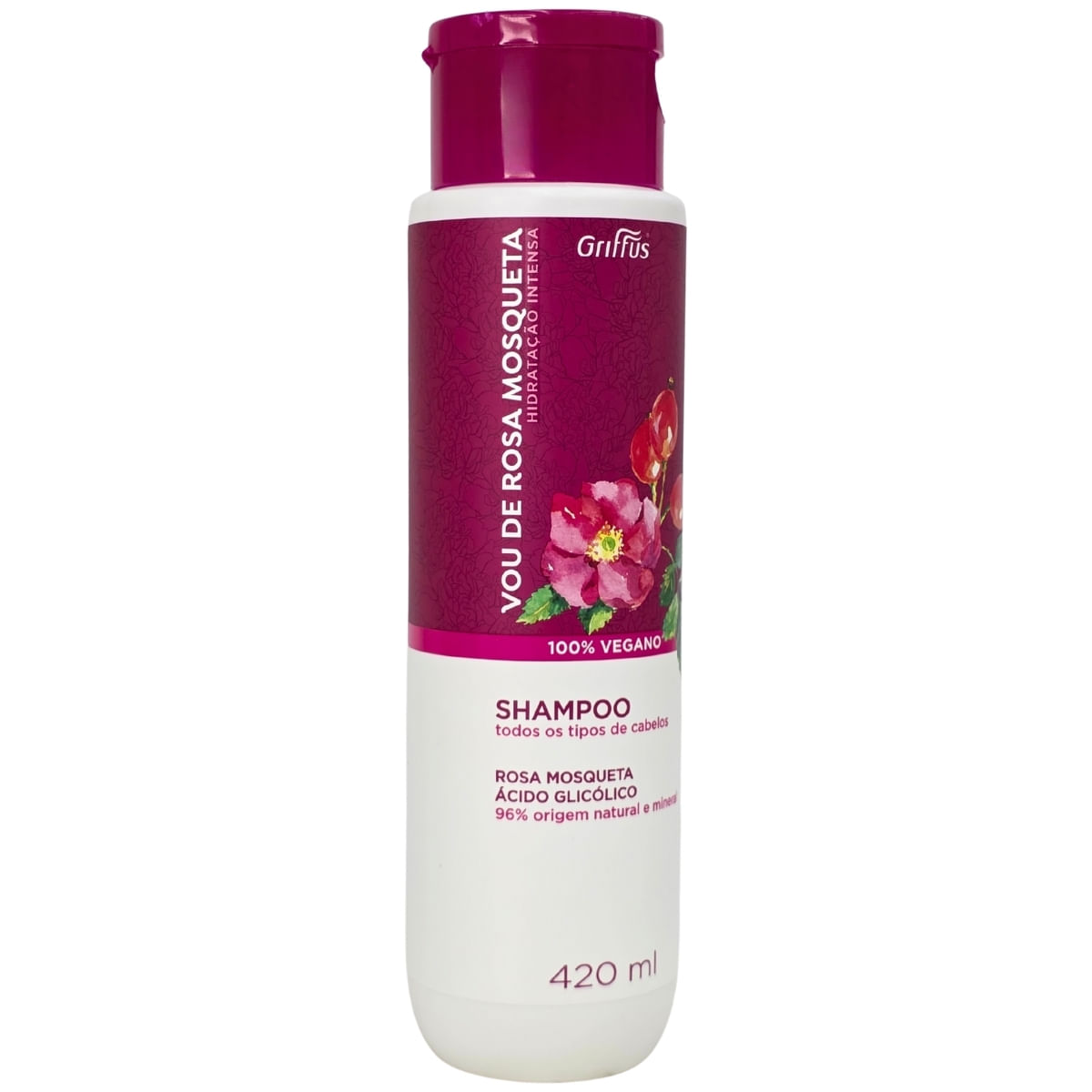 Shampoo Hidratação Intensa Vegano Vou de Rosa Mosqueta Griffus 420ml