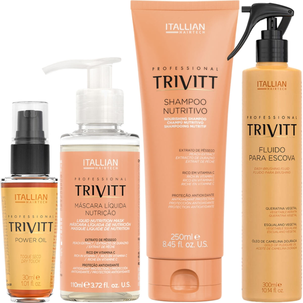Trivitt Kit Fluido de Escova, Máscara Liquida Nutrição, Power Oil, Shampoo Nutritivo 250ml