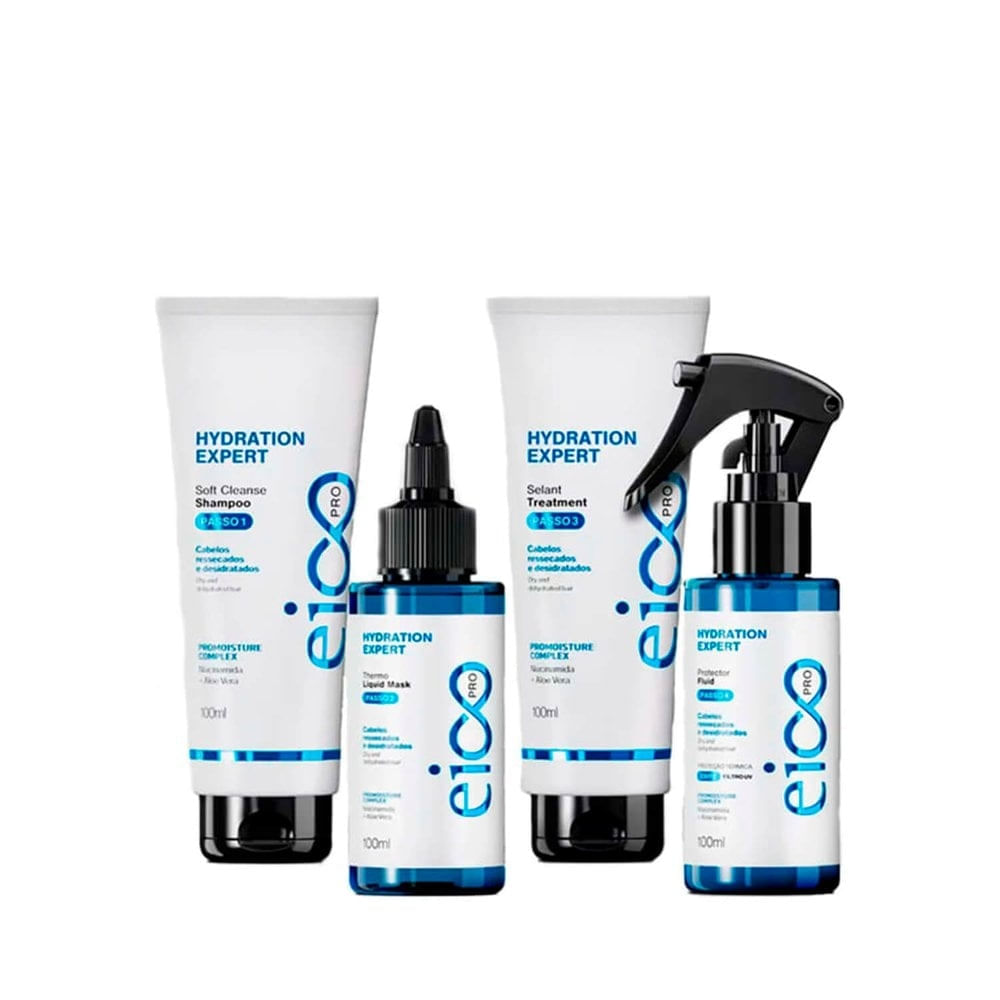 Kit Eico Pro Hydration System Shampoo 100ml + Condicionador 100ml + Máscara Líquida 100ml + Protetor térmico 100ml