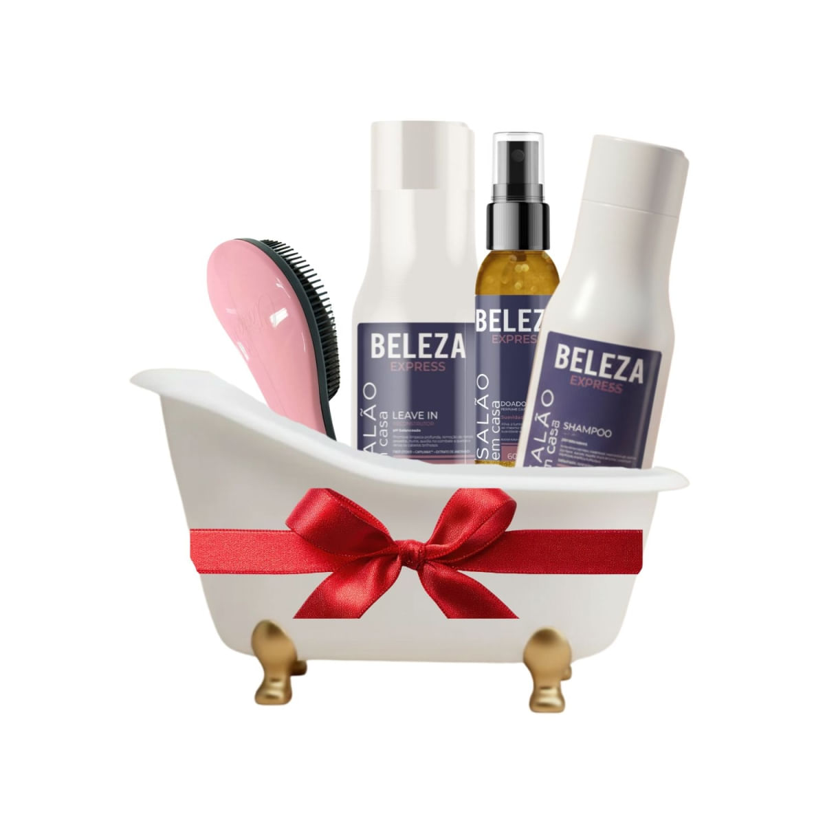 Kit presente cabelo de salão em casa com banheira e escova