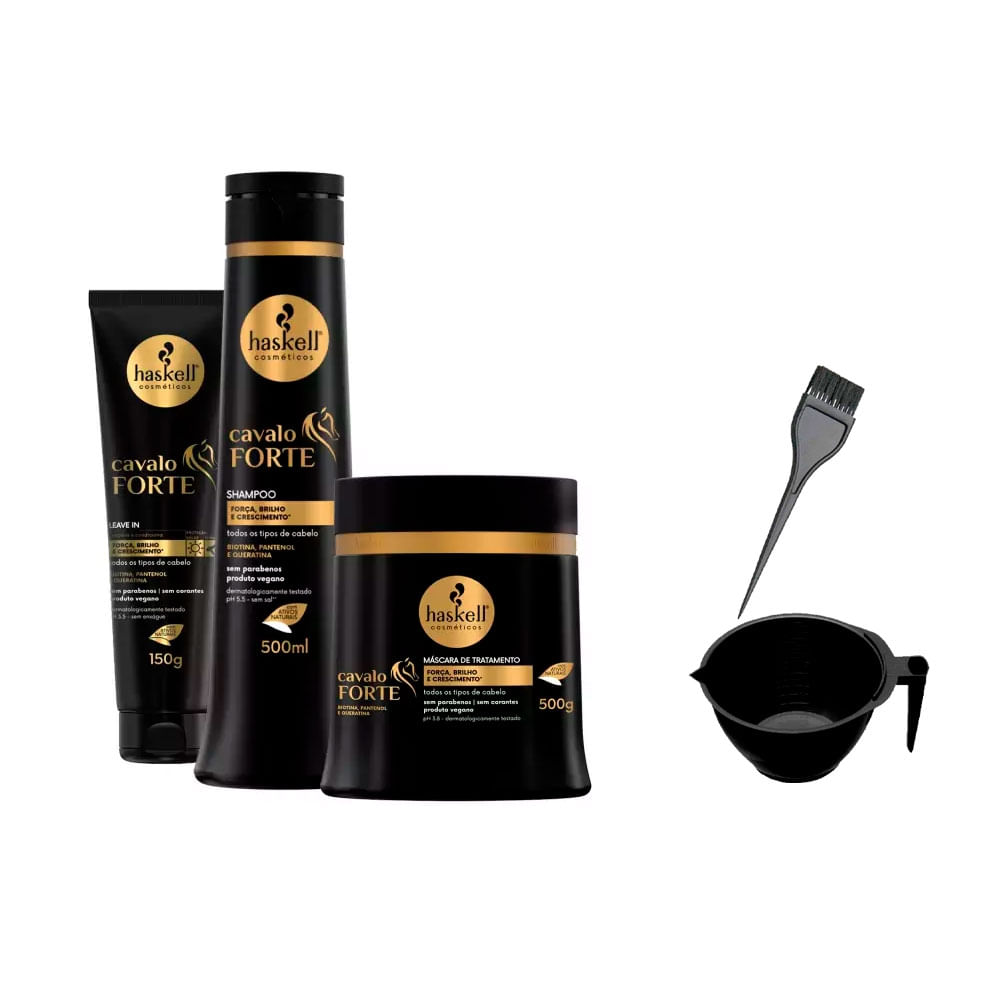 Haskell Cavalo Forte Shampoo Máscara 500Ml Leave +Cumbuca