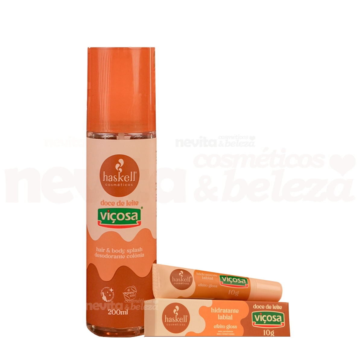 Perfume cabelo e corpo doce de leite haskell + gloss labial