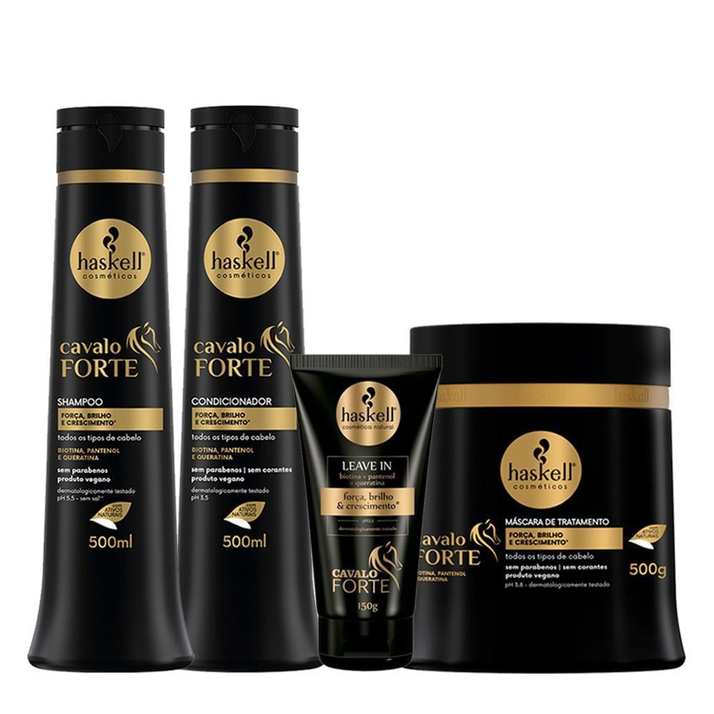 Shampoo Cond. E Máscara Haskell Cavalo Forte 500G + Leave In
