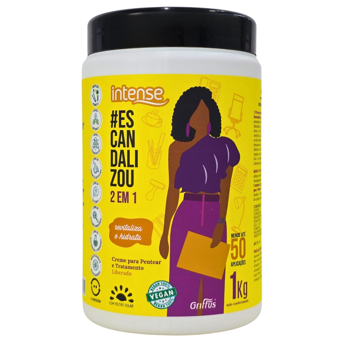 Creme Para Pentear e Tratamento 2 em 1 Revitaliza e Hidrata Vegano #Escandalizou Intense Griffus 1kg