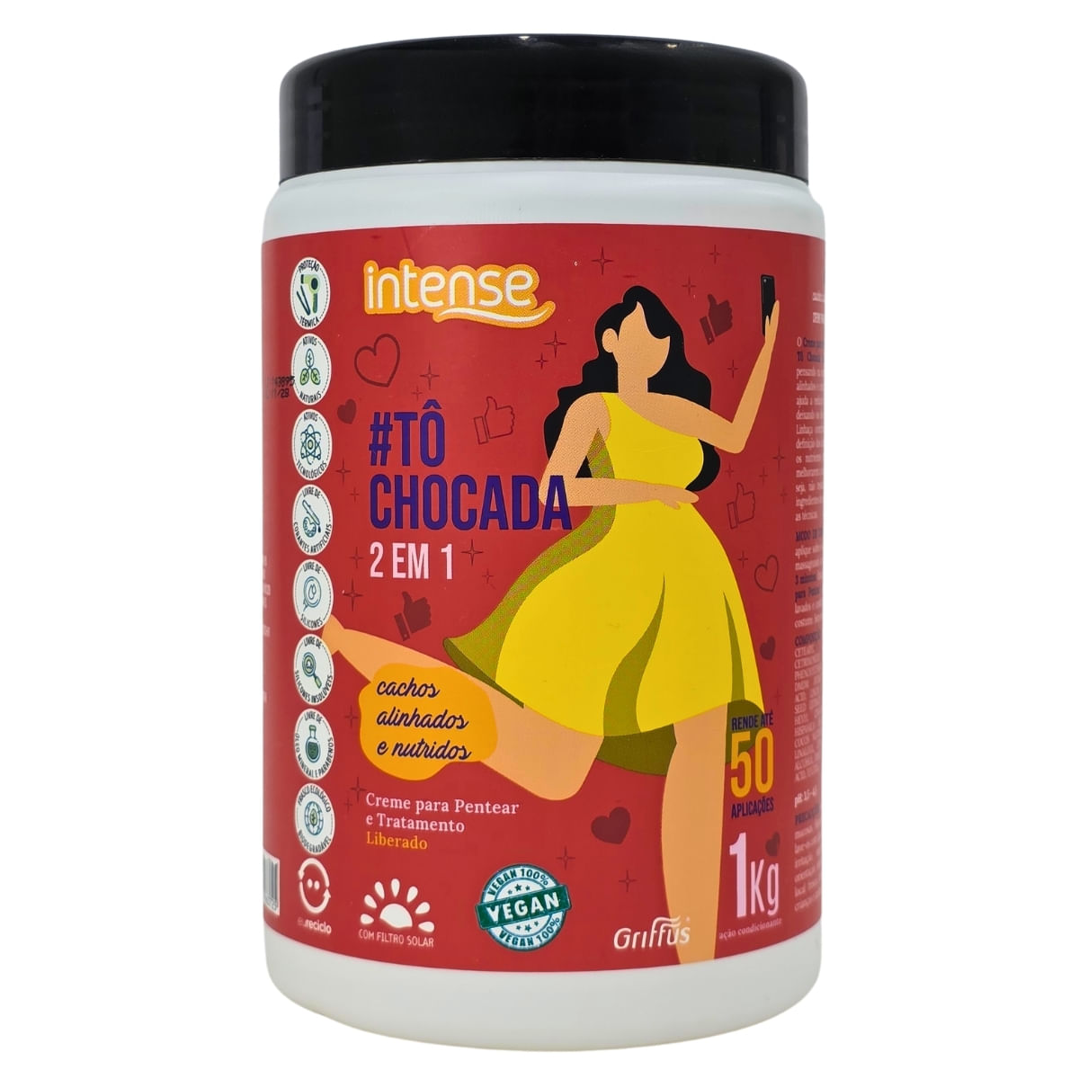 Creme Para Pentear e Tratamento 2 em 1 Cachos Alinhados e Naturais Vegano #Tô Chocada Intense Griffus 1kg