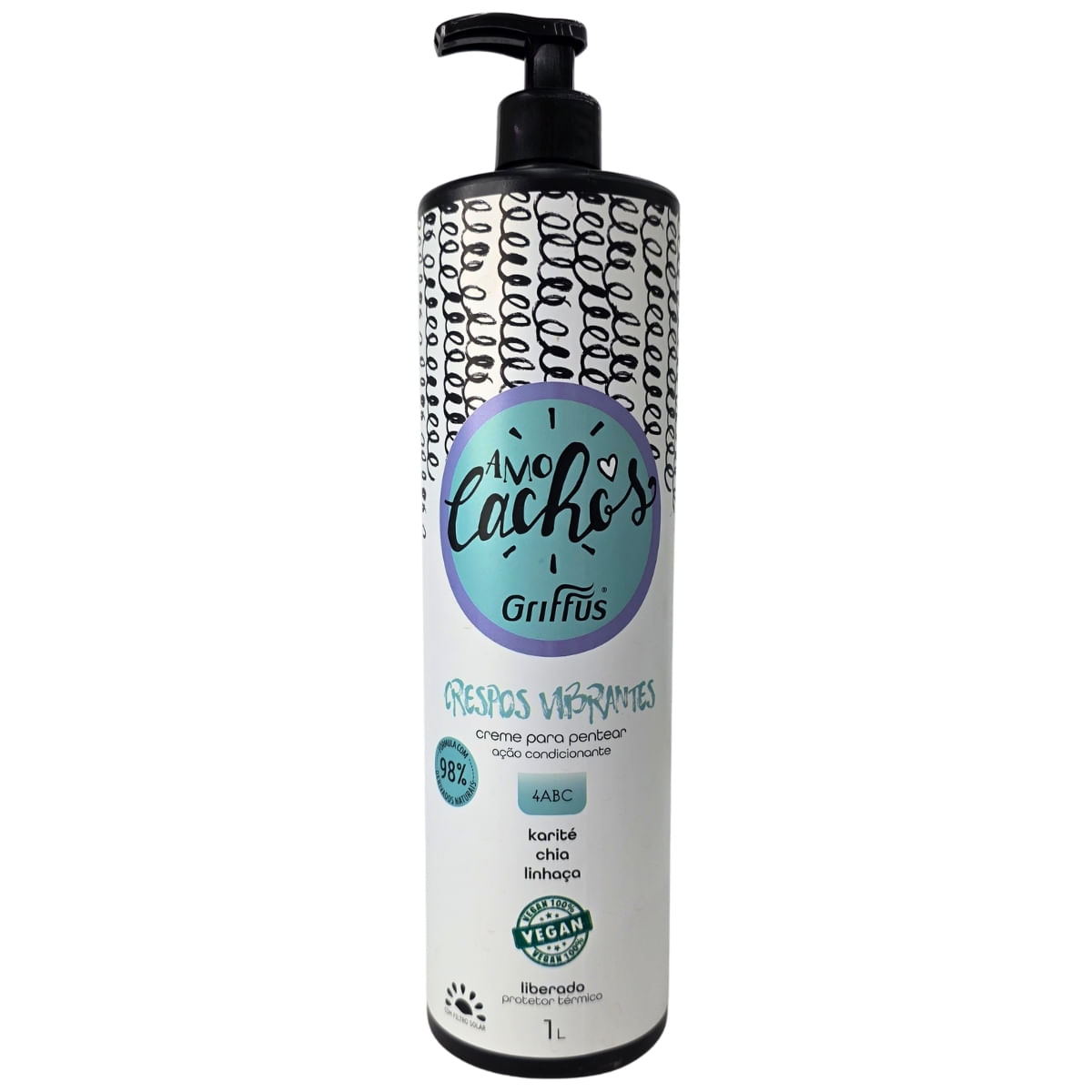 Creme para Pentear Karité, Chia e Linhaça Crespos Vibrantes 4ABC Vegano Amo Cachos Griffus 1L