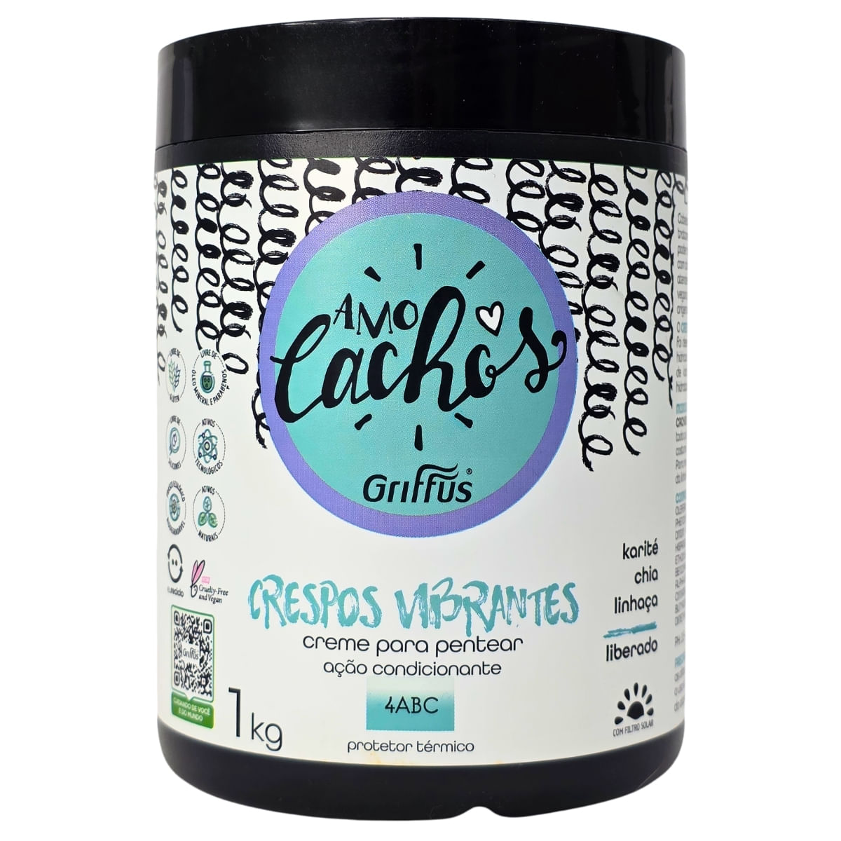 Creme para Pentear Karité, Chia e Linhaça Crespos Vibrantes 4ABC Vegano Amo Cachos Griffus 1kg