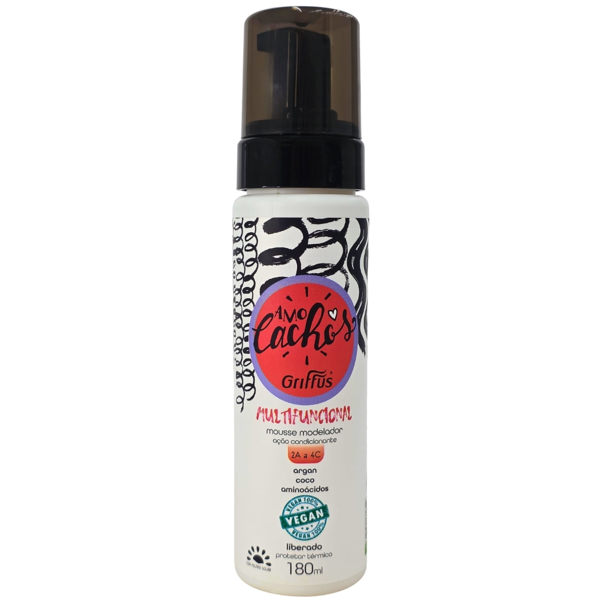 Mousse Modelador Multifuncional 2A a 4C Vegano Amo Cachos Griffus 180ml