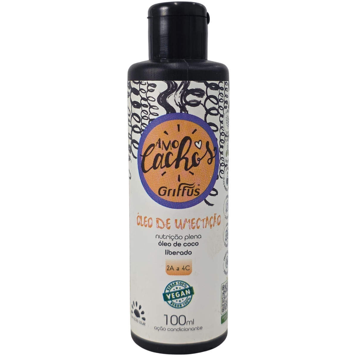 Óleo de Umectação de Coco Nutrição Plena 2A a 4C Vegano Amo Cachos Griffus 100ml