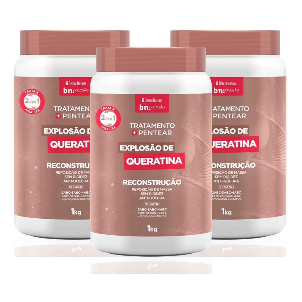 Kit Creme de Pentear e Tratamento Explosão de Queratina 2 em 1 1Kg (3 itens)