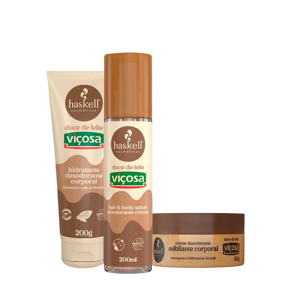 Kit Haskell Doce de Leite Viçosa Hidratante Esfoliante Body Splash (3 produtos)