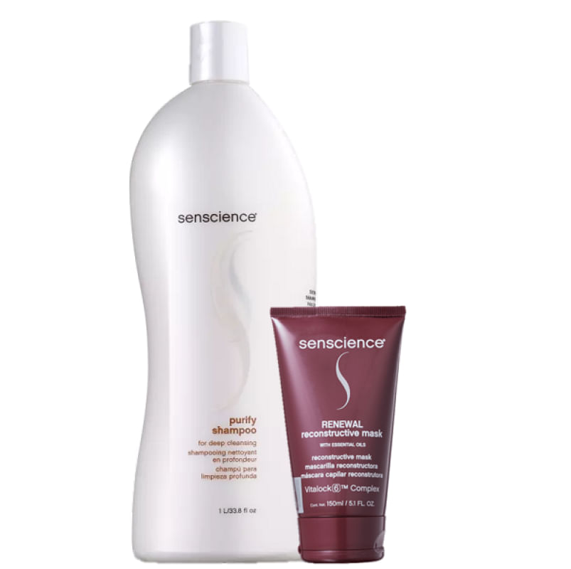 Senscience Purify Shampoo Antirresíduo 1L e Renewal Mask 150ml