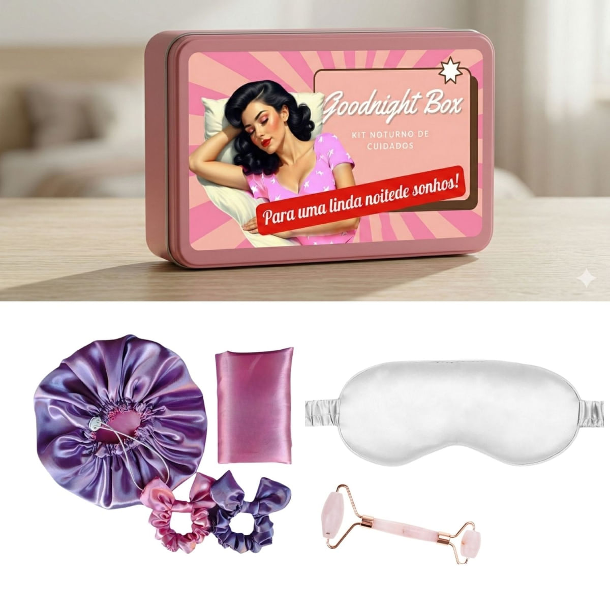 Kit Presente  lata cabelo e bem-estar Goodnight Box-Rosa-P