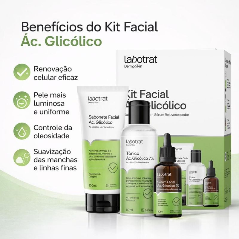 Kit Facial Labotrat Dermo Skin Ácido Glicólico: Sabonete, Tônico e