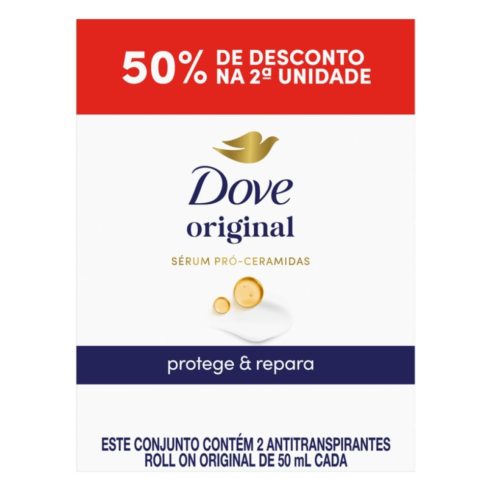 Desodorante Antitranspirante Roll-on Dove Original Sérum Pró-ceramidas 2 Unidades 50ml