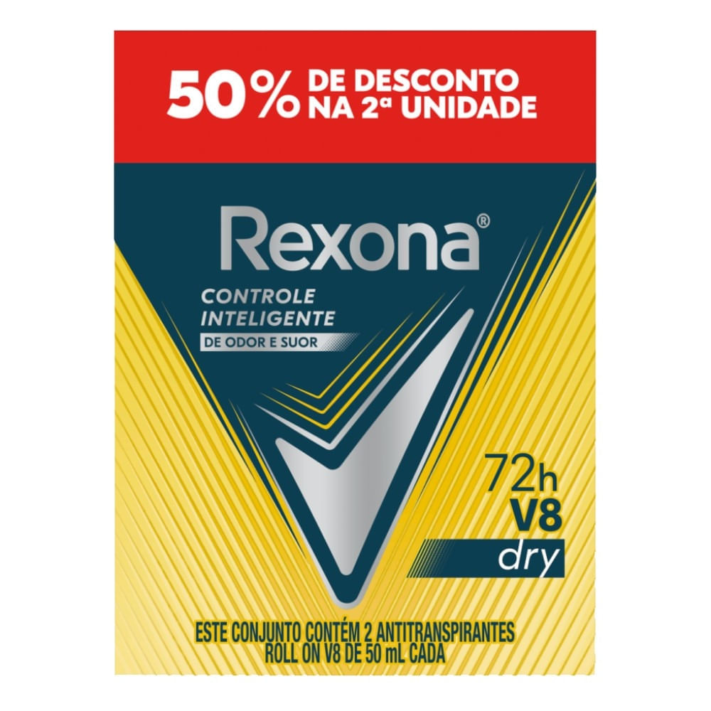 Desodorante Antitranspirante Roll-on Rexona Men V8 Dry 2 Unidades 50ml