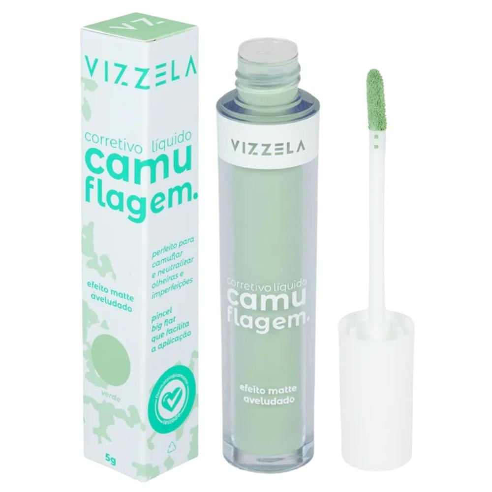 Corretivo Líquido Vizzela Camuflagem Verde Alta Cobertura