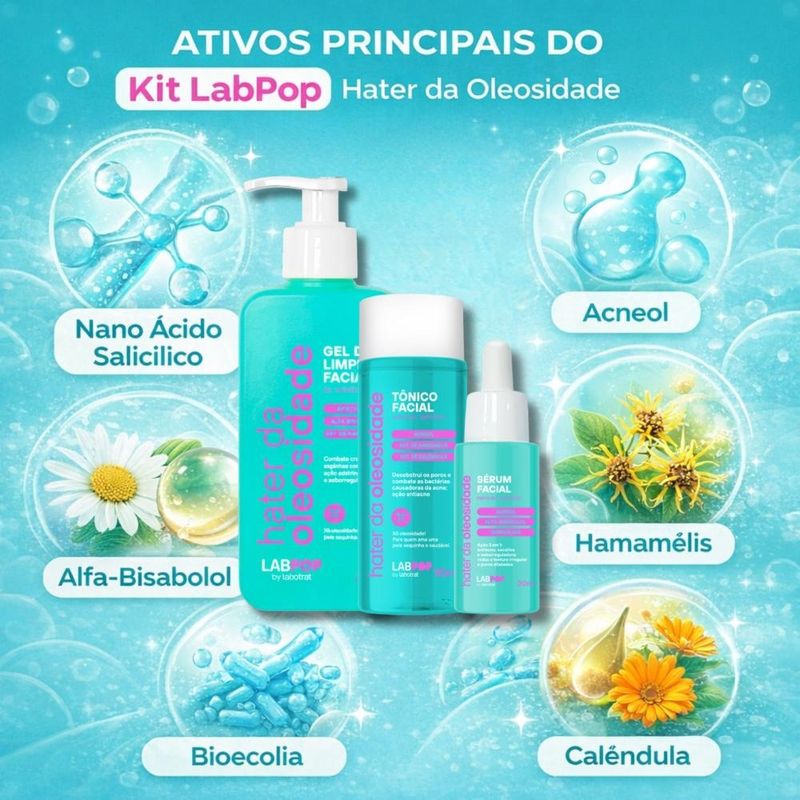 Kit LabPop by Labotrat Hater da Oleosidade: Gel de Limpeza, Tônico