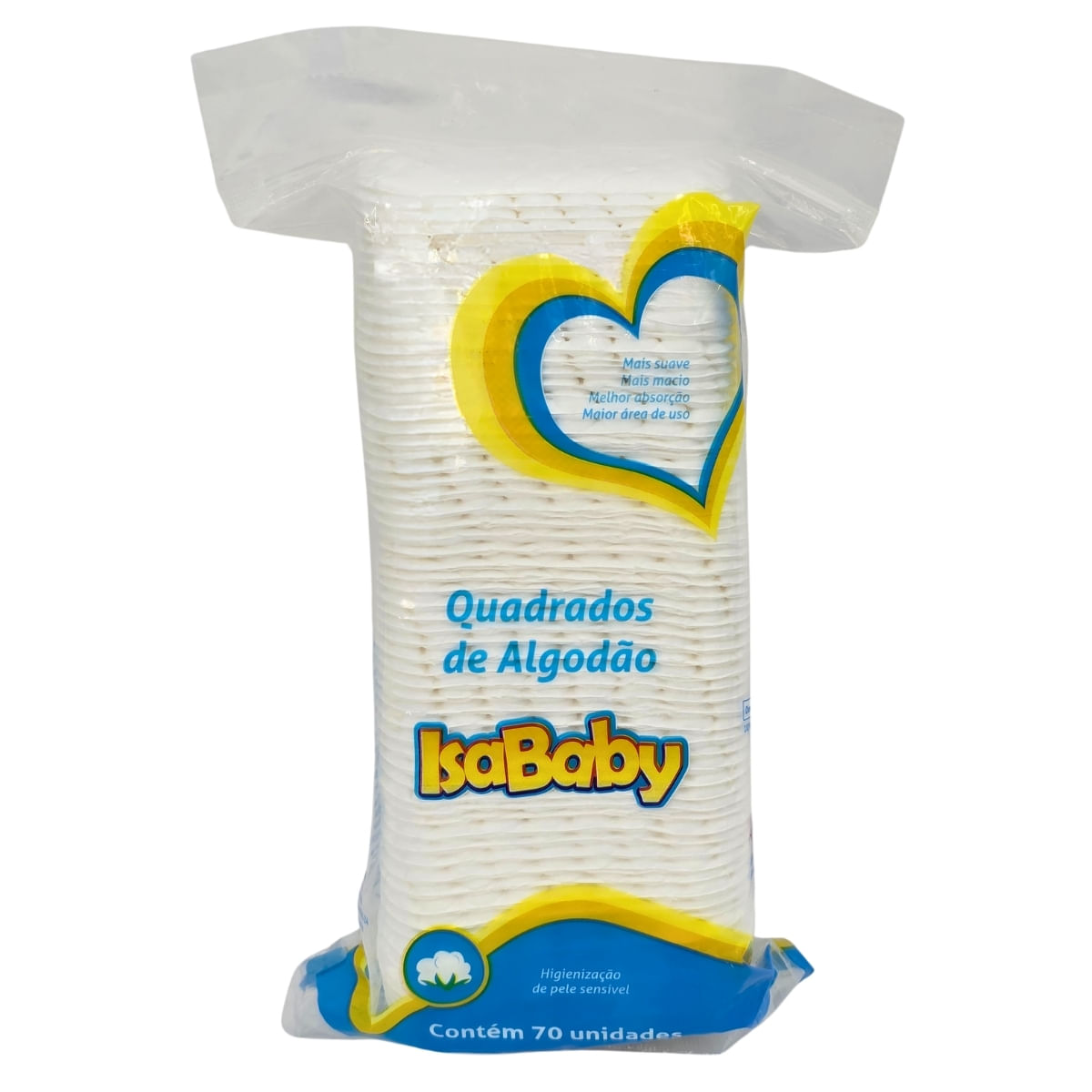 Algodão Quadrados Higienização De Pele Sensível Isababy 70Un