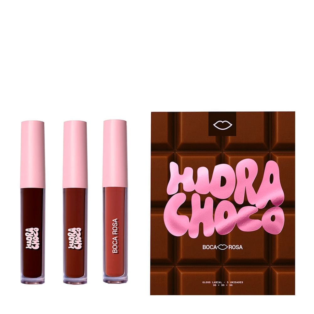 A melhor oferta de: Kit Gloss Boca Rosa Hidra Choco 3G - 3