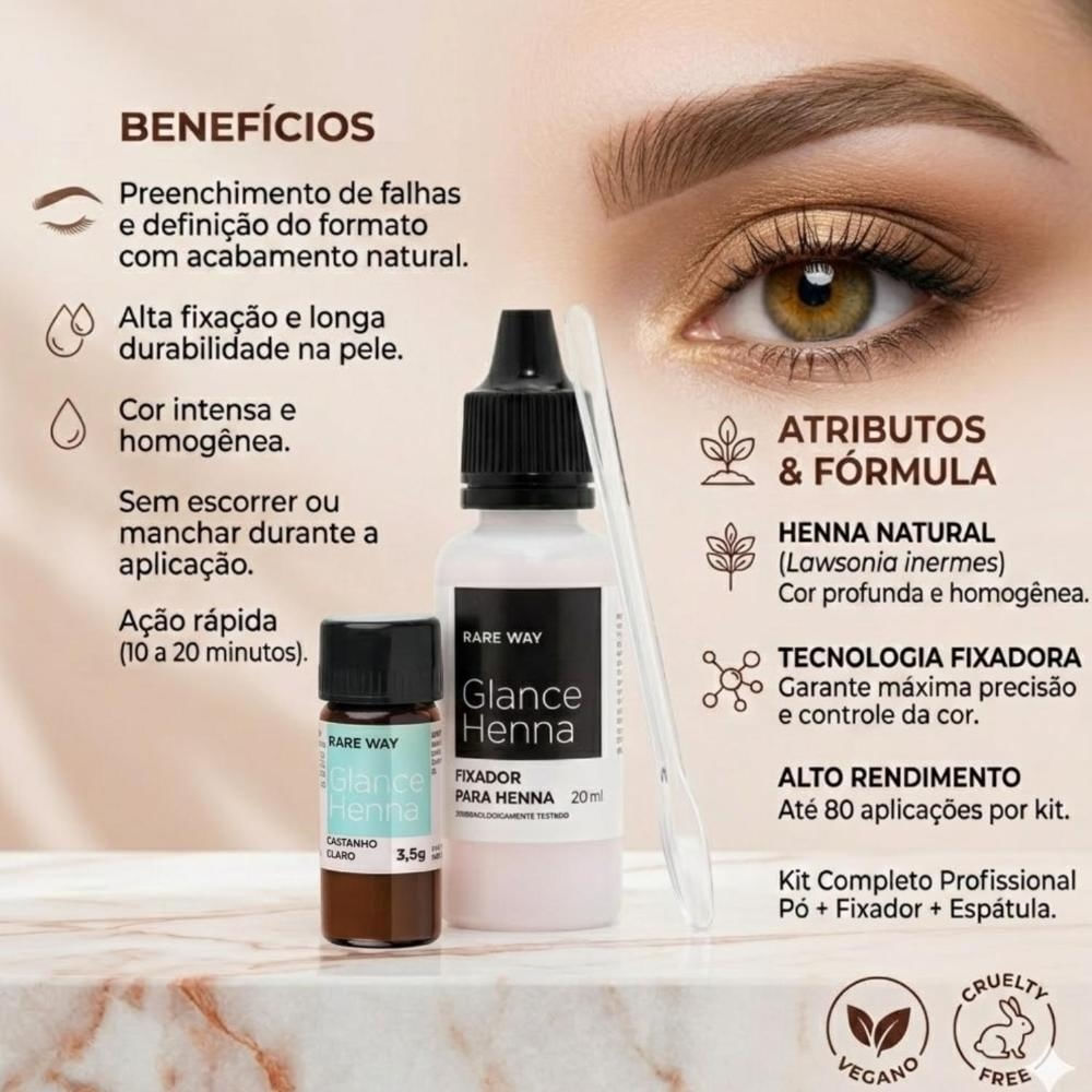Glance Henna Sobrancelha Delineador Castanho Claro Rare Way