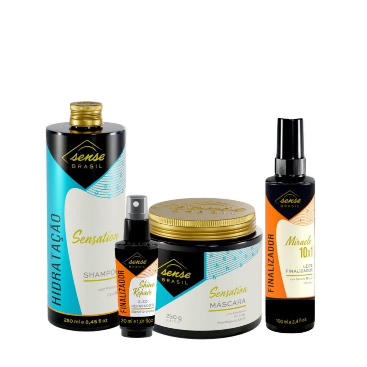 Sense Brasil Kit (Duo Sensation 250ml + Óleo Shine + Miracle 100ml)