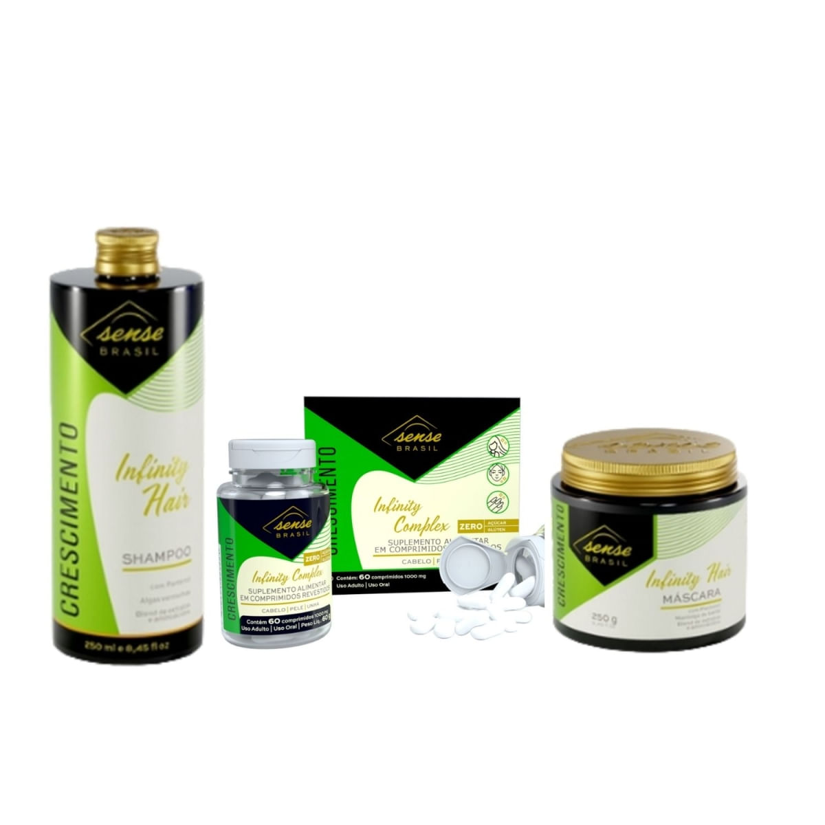 Sense Brasil Infinity Hair Kit (Shampoo e Máscara 250ml + Suplemento Alimentar)