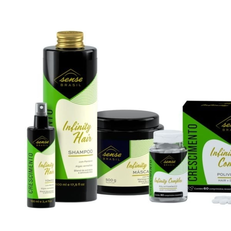 シャンプー HAIR CARE INFINITY Shampoo 1800ml Sense Brasil Infinity hair kit Crescimento Completo (04 produtos