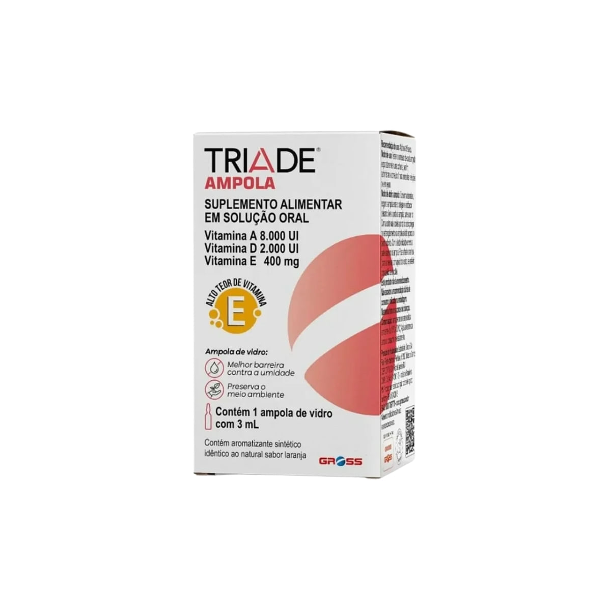 Suplemento Alimentar Tríade c/1 Ampola 3ml Sabor Laranja - Gross