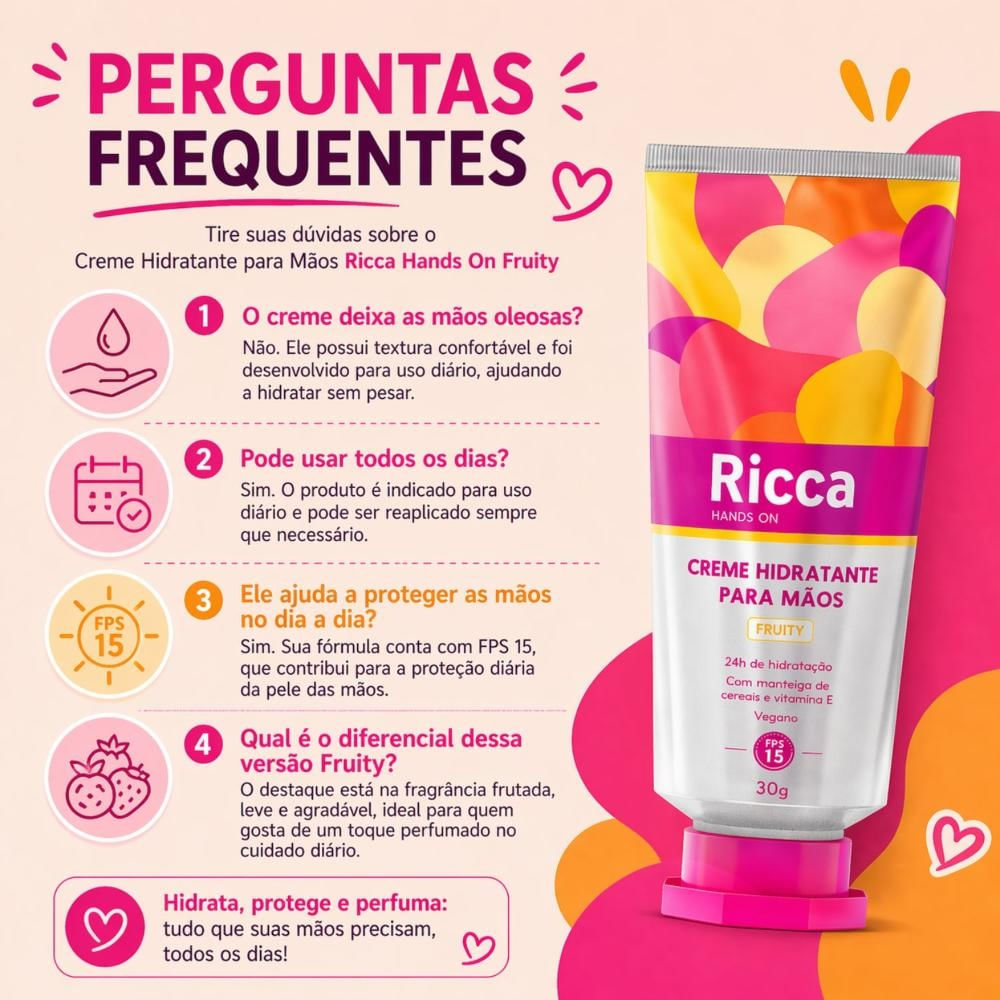 Creme Hidratante para Mãos Ricca Hands On Fps 15 Fruity 30g Cód