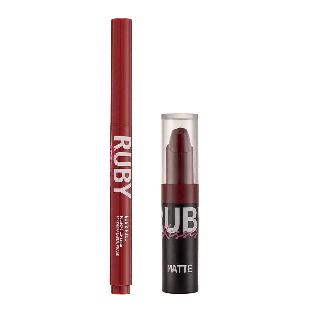 Batom Matte - Ruby Kisses Red Carpet + Lapiseira Labial Volume Big & Full Deep Red - Ruby Kisses