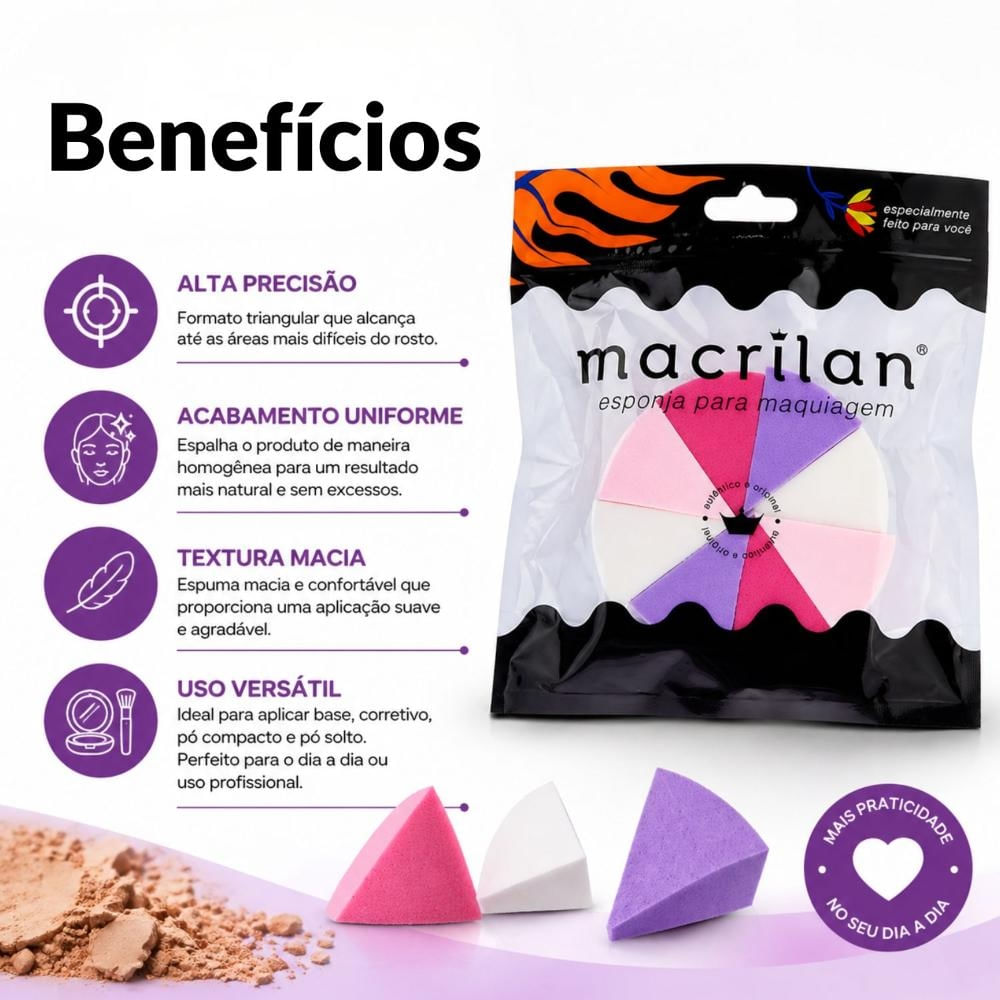 Kit Esponjas para Maquiagem Macrilan Triângulo Ej1-26