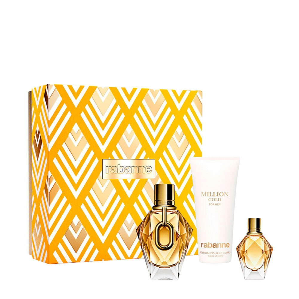 Kit Rabanne Million Gold For Her Feminino - Eau De Parfum 90Ml + 5Ml + Body Lotion 100Ml