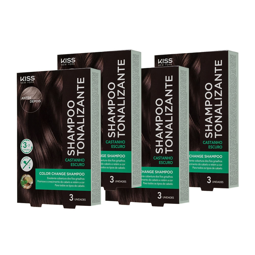 Kit com 4 Shampoos Tonalizante Color Change Castanho Escuro - Kiss