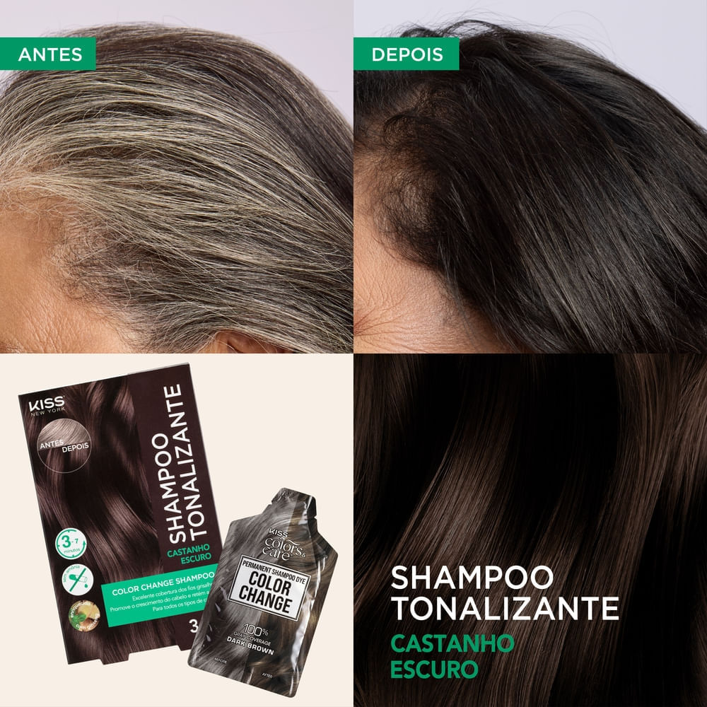 Kit com 4 Shampoos Tonalizante Color Change Castanho Escuro - Kiss