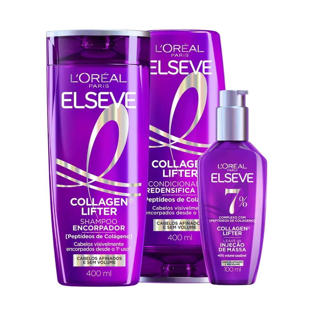 Kit Elseve Colágeno Shampoo 400ml + Condicionador 400ml + Leave in 100ml