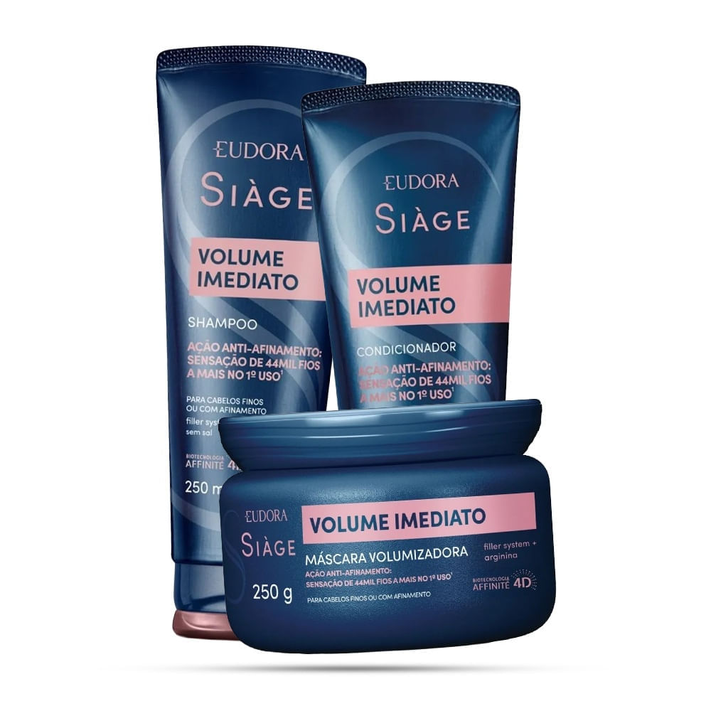 Kit Eudora Volume Imediato Shampoo Siàge 250ml + Condicionador 200ml + Máscara Capilar 250g