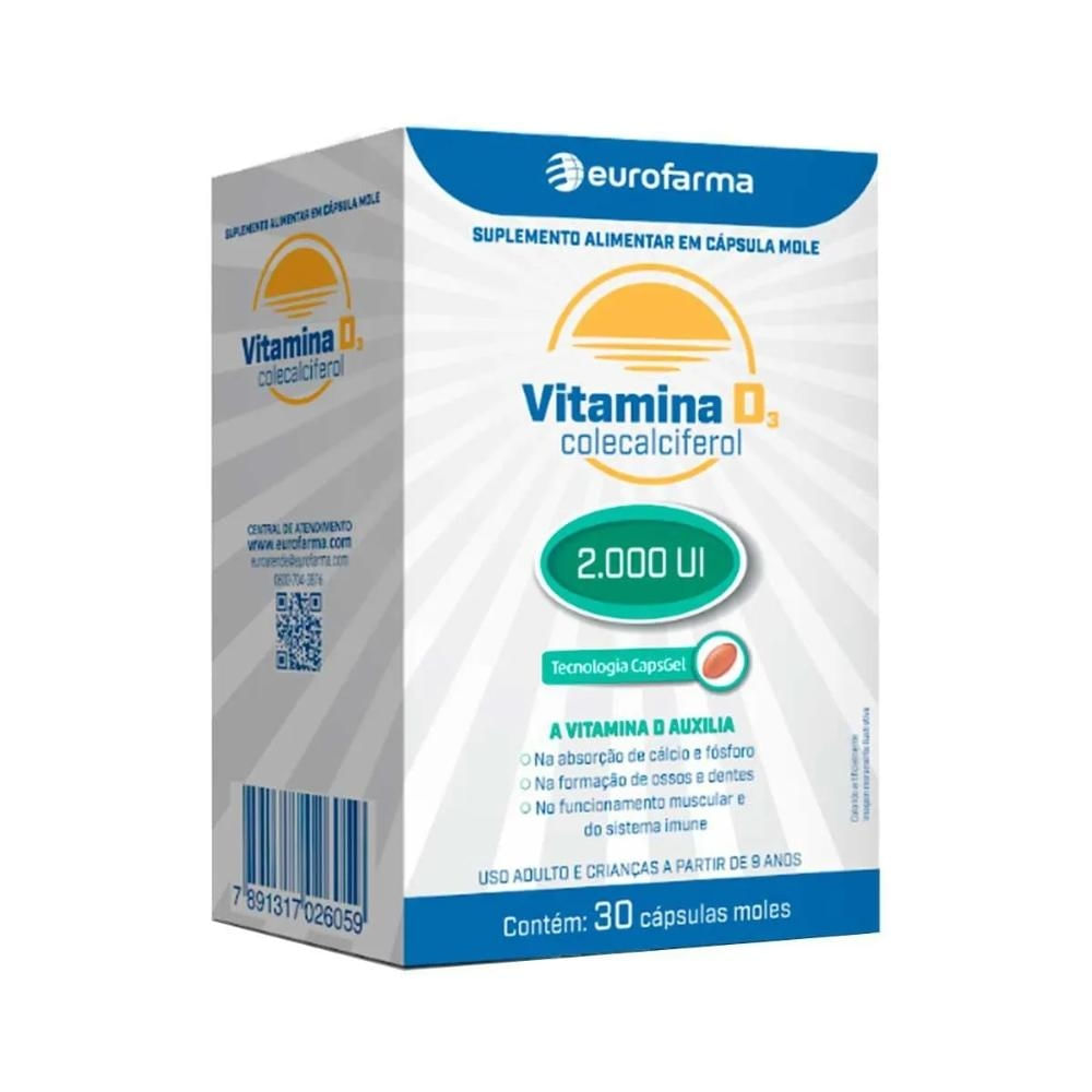 Vitamina D 2.000 UI Eurofarma 30 cápsulas