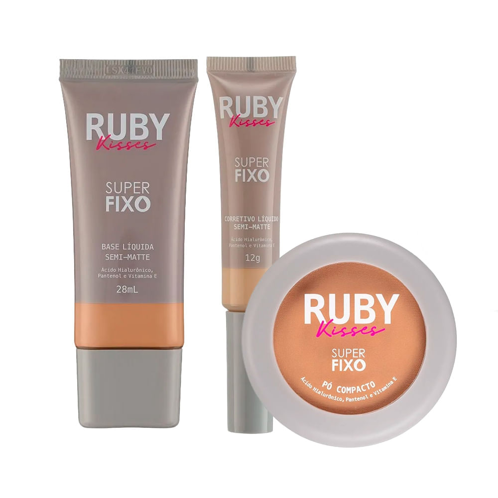 Kit Base + Corretivo + Pó Super Fixo - Ruby Kisses 230 + 25 +230