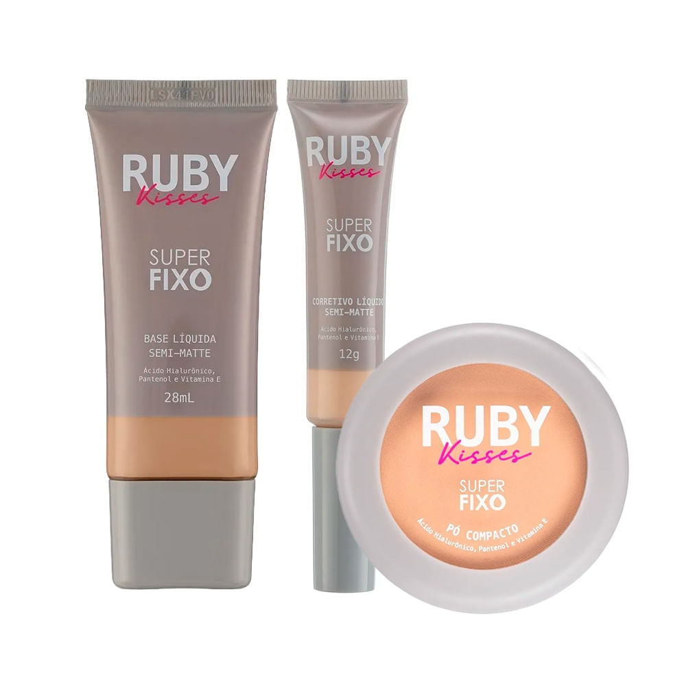 Kit Base + Corretivo + Pó Super Fixo - Ruby Kisses 122 + 15 +122