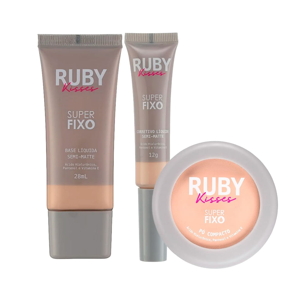Kit Base + Corretivo + Pó Super Fixo - Ruby Kisses 105 + 10 + 105