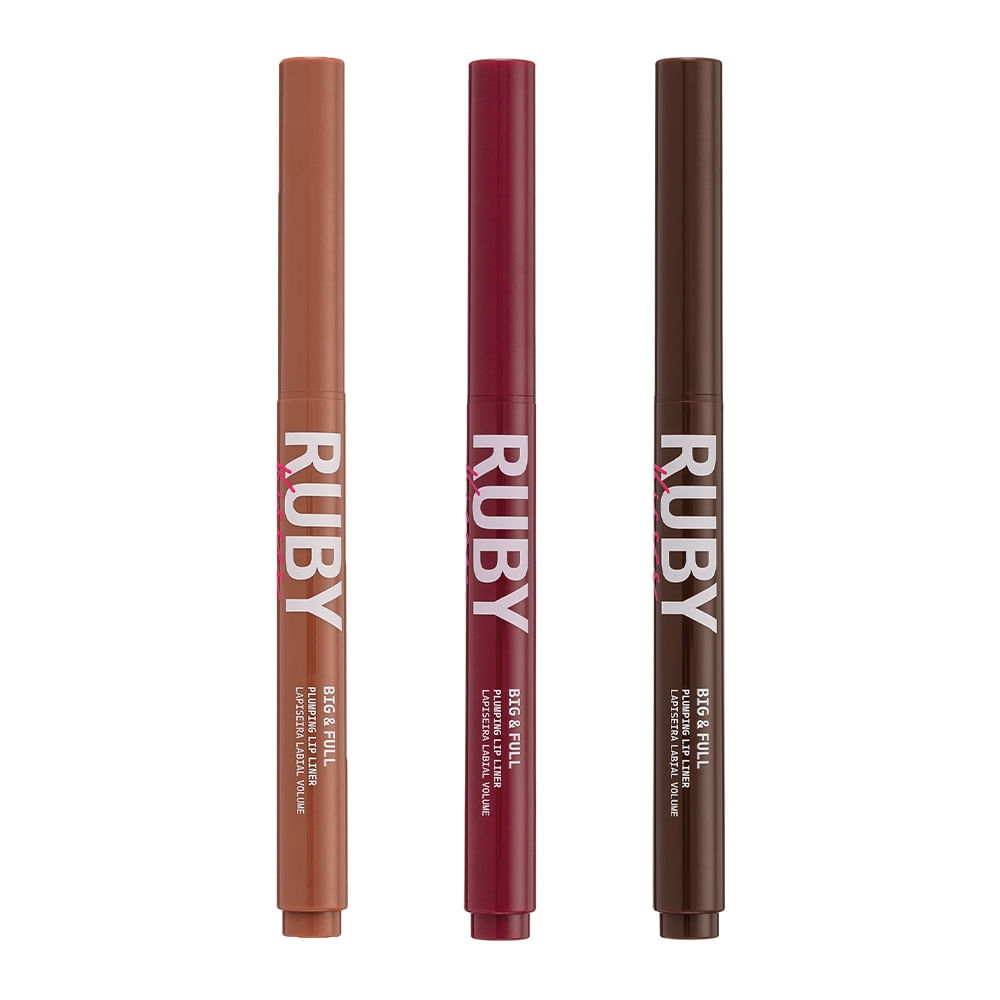 Lapiseira Labial Volume Big & Full 3 unid Nude Beige, Red Wine, Warm Brown - Ruby Kisses