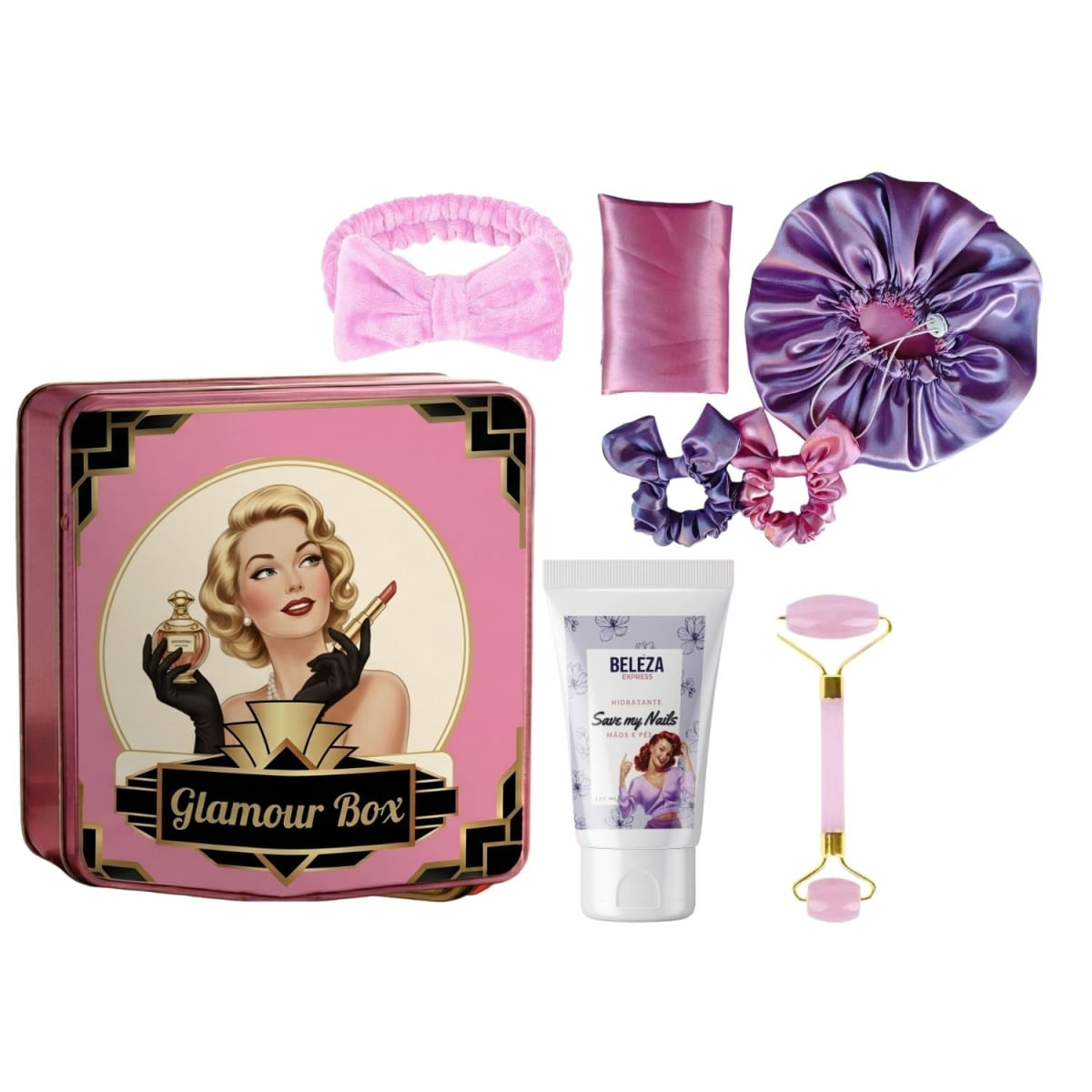 Kit Presente Glamour Box Cetim Bela Beleza Express rosa