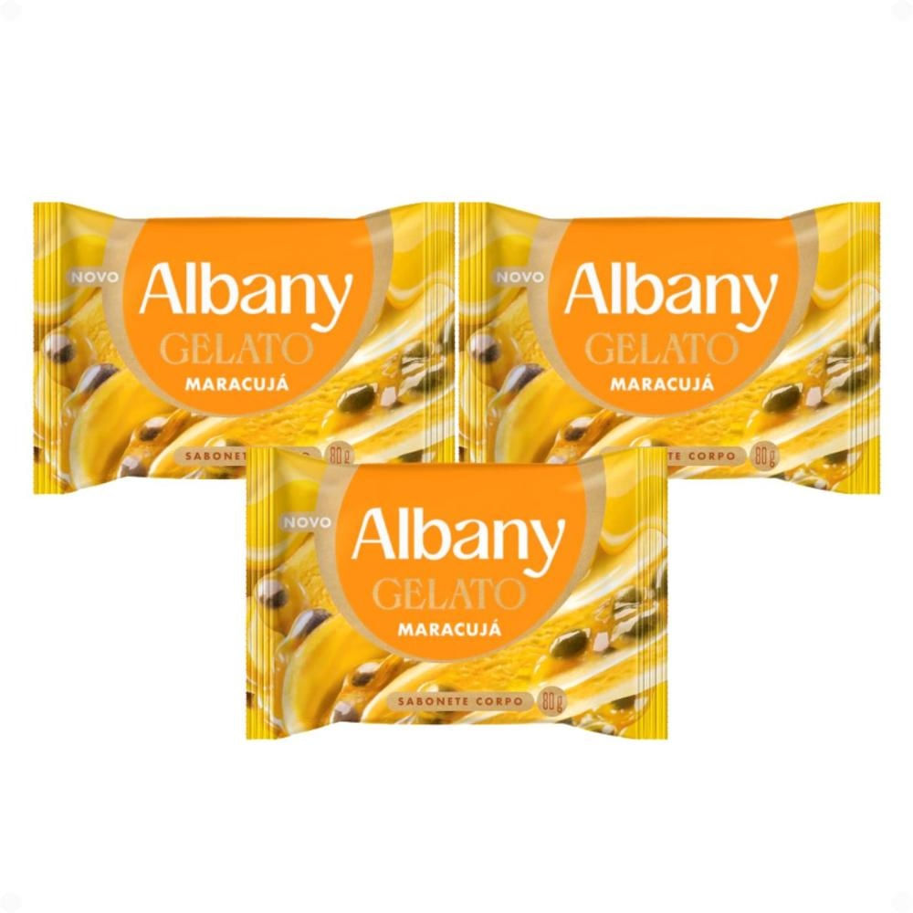 Kit Albany Sabonete Corporal Em Barra Gelato Maracujá 80g Com 3