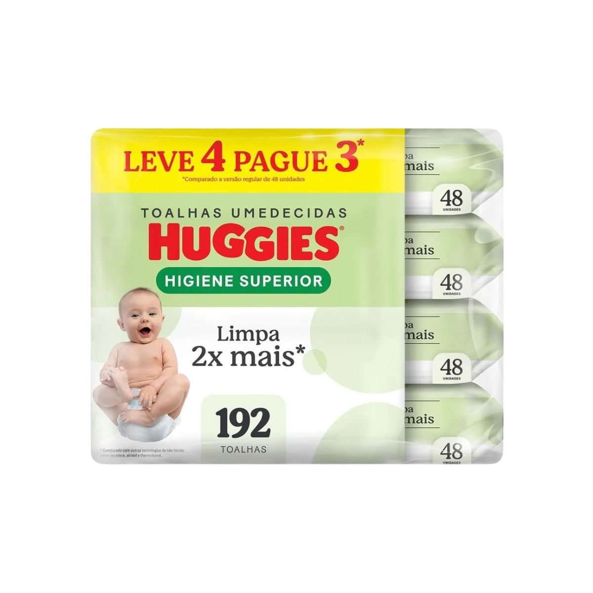 Kit Lenço Umedecido Huggies Higiene Superior 4 Pacotes - 48 Unidades