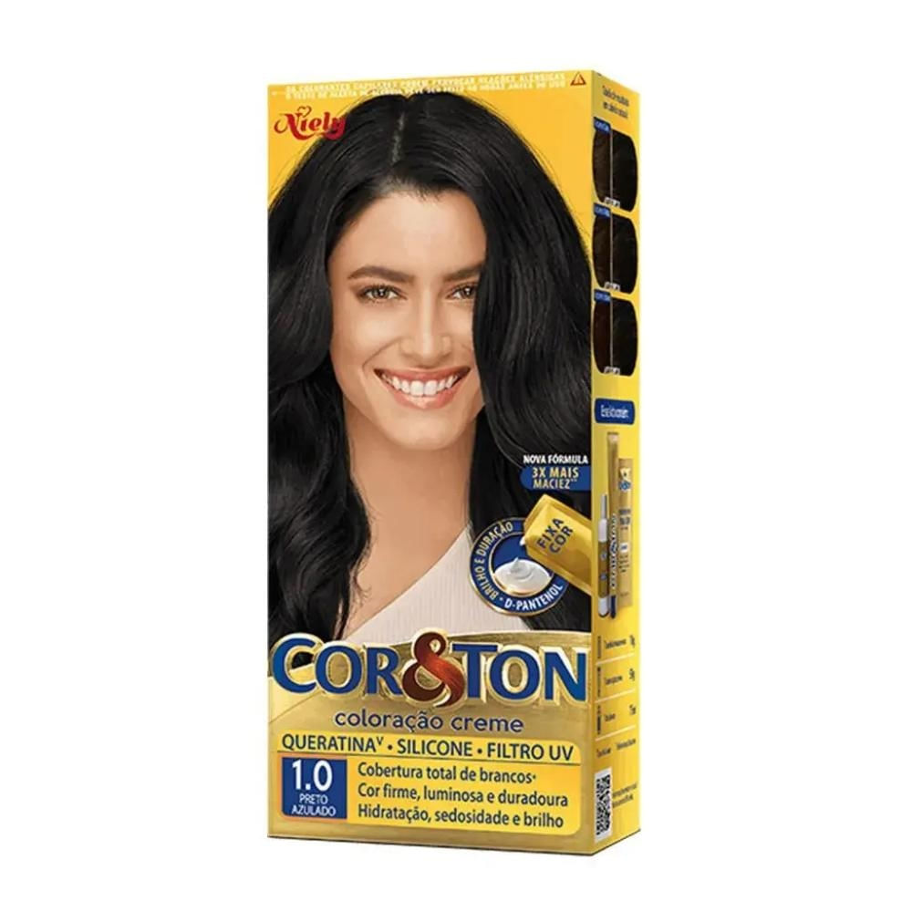 Tinta De Cabelo Permanente Cor&Ton Niely - 1.0 Preto Azulado