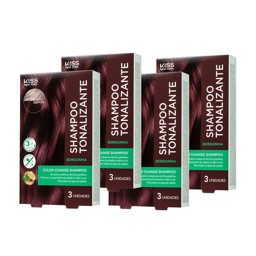 Kit com 4 Shampoos Tonalizantes Color Change Borgonha - Kiss New York