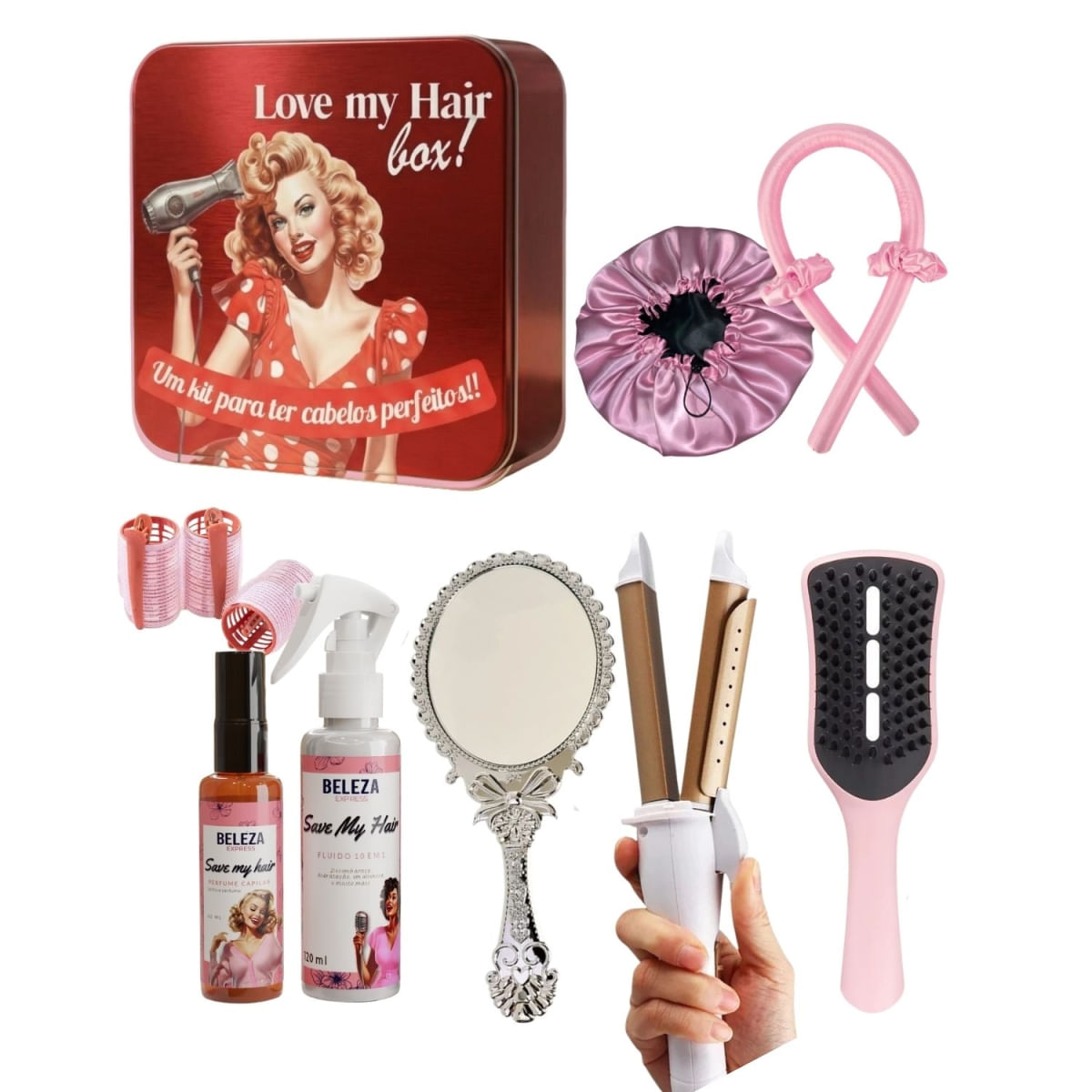 Kit acessórios  Love My Hair Beleza Express vermelho cereja
