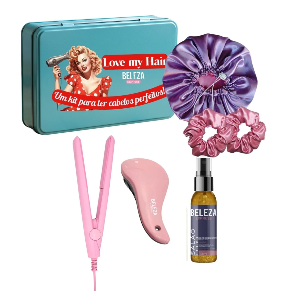 Kit presente Love my Hair com mini pranchinha