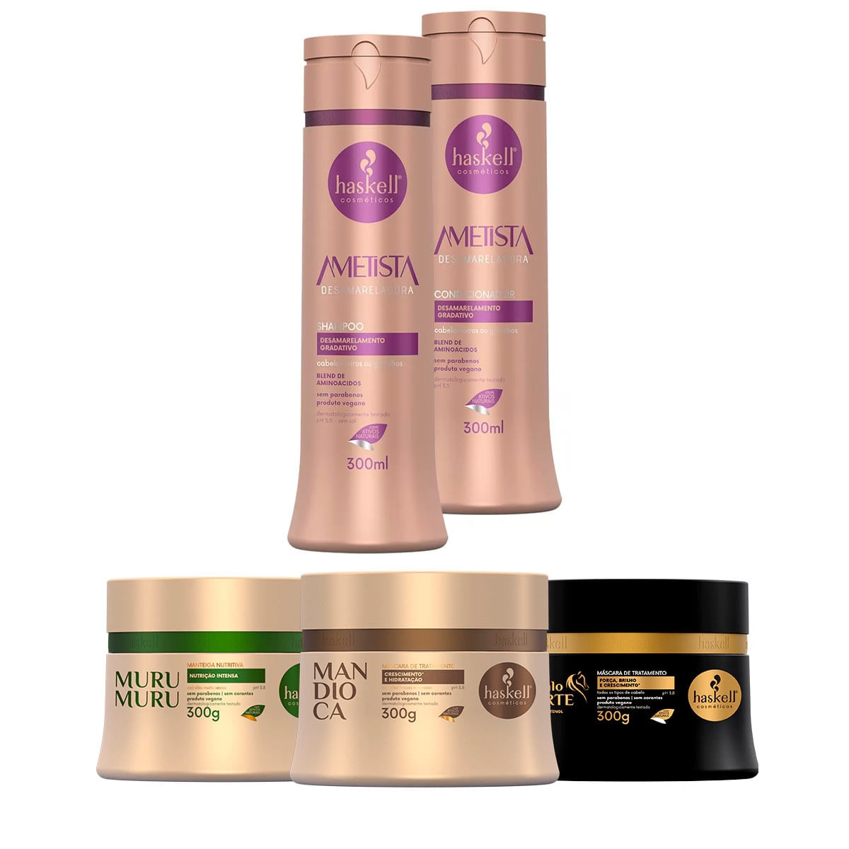 Kit Haskell Shp/Cond Ametista +Máscaras Mand Muru Cav 300g